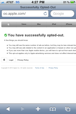 Opt Out Screen for iAds